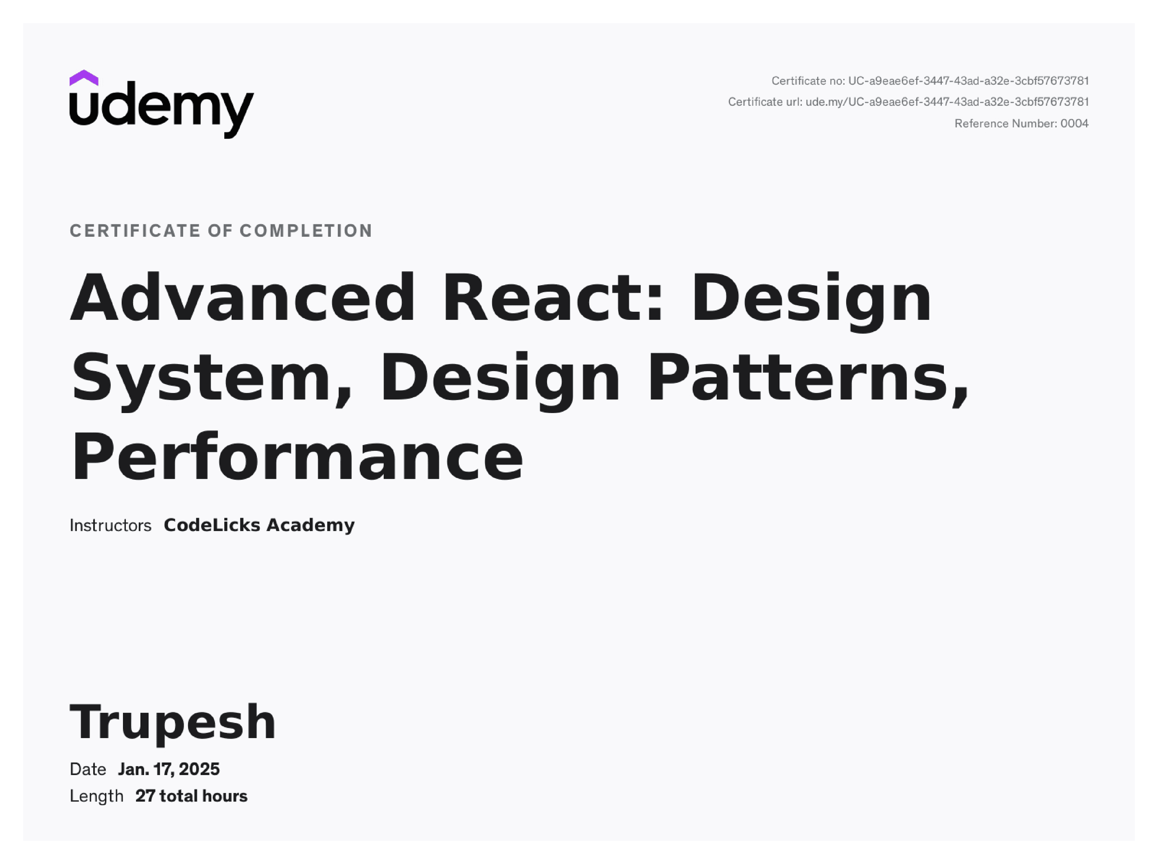 Advance React Certification